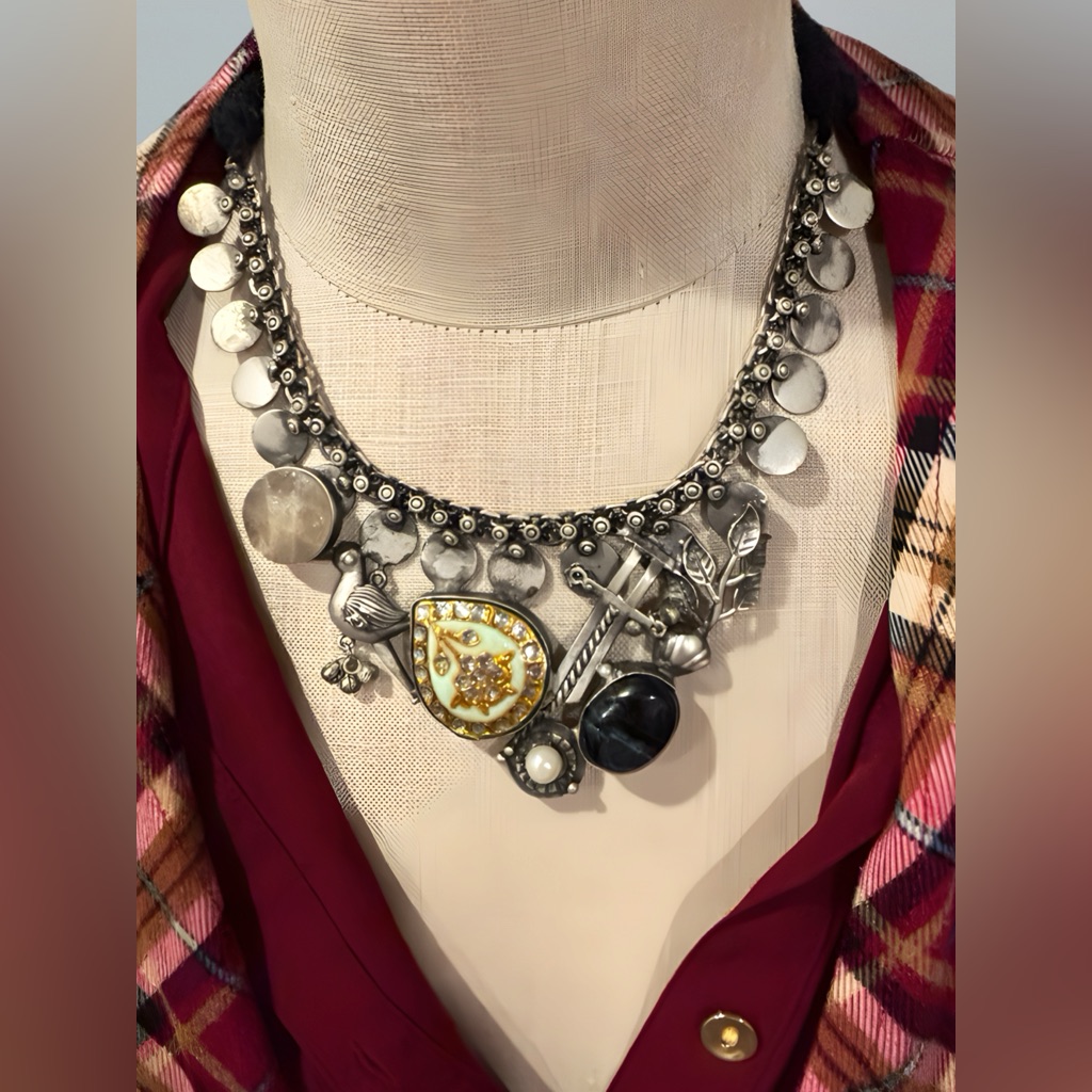 Elegant Silver And Gold Charm Upcycled Necklace